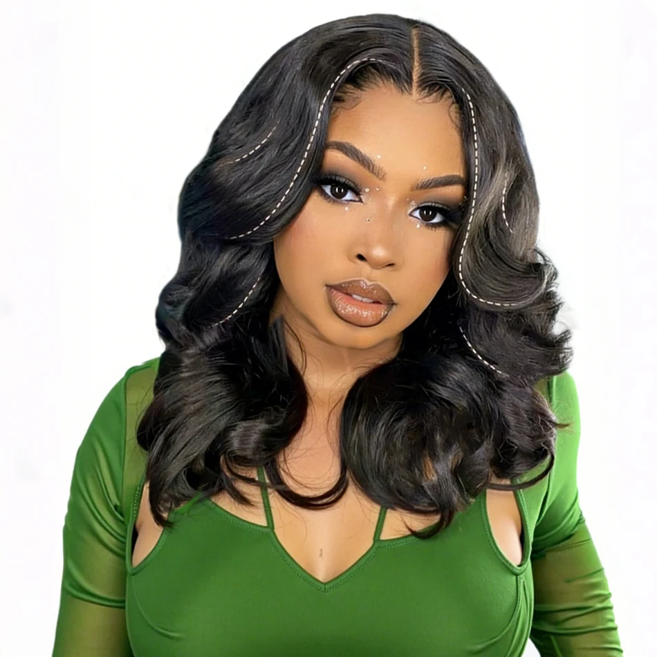 

250 Плотность Многослойные Объемные Волны Человеческие Волосы Парики С Занавеской Челкой Предварительно Срезанные 4X4 Hd Парики Фронта Шнурка Для Женщин Натуральный Черный 16 Дюймов