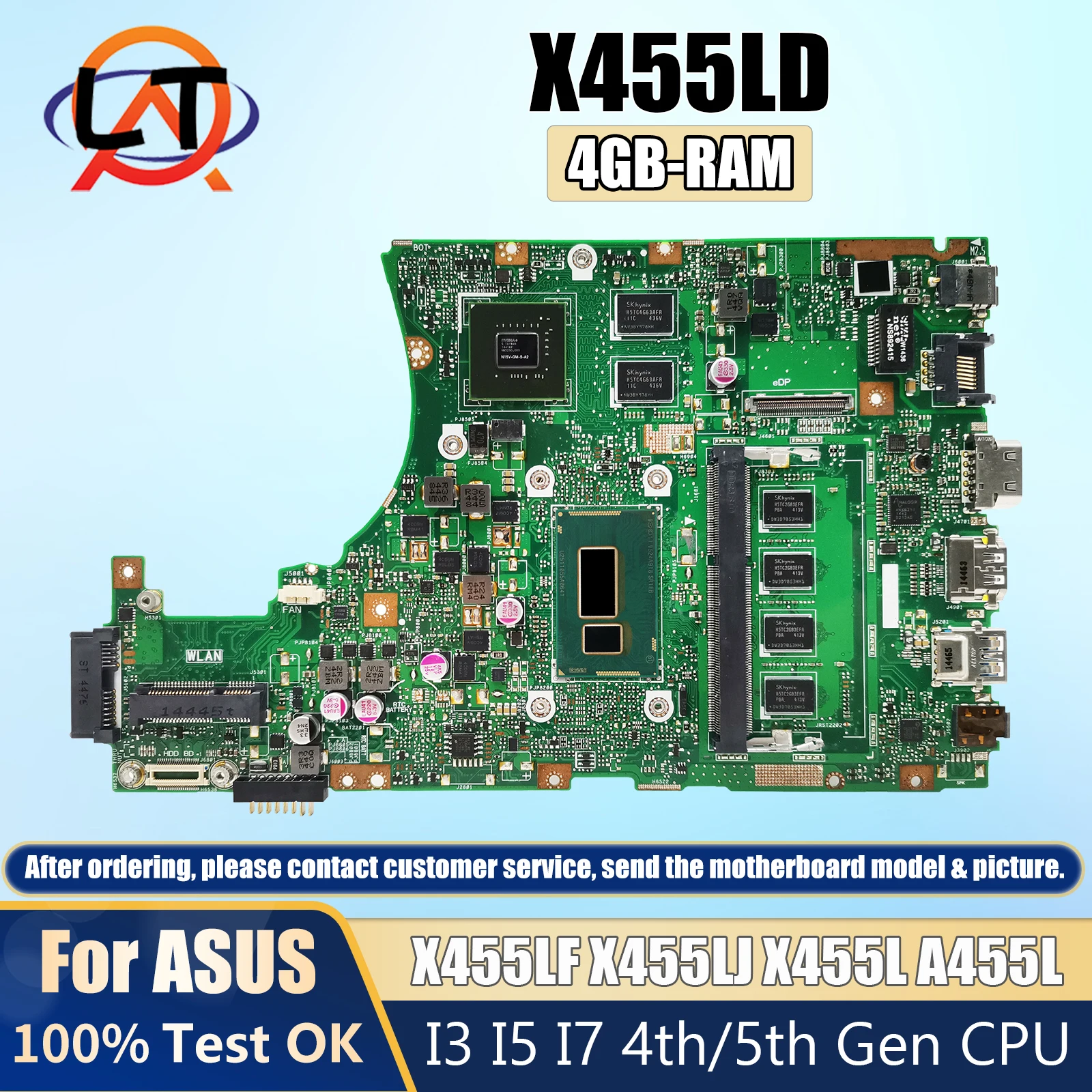 

X455LJ Motherboard For ASUS X455LF X455LD X455L A455L F454L X455LA Mainboard CPU I3 I5 I7 4th/5th Gen 4GB-RAM