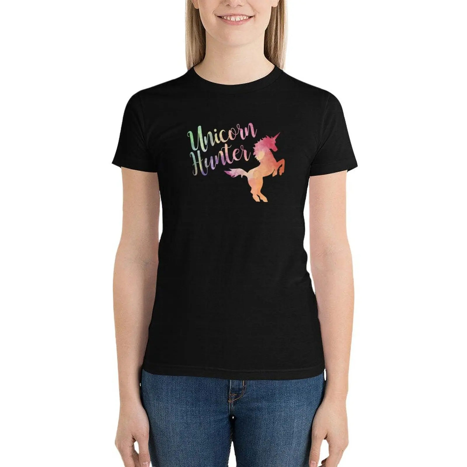 

Unicorn Hunter- Watercolor T-Shirt aesthetic clothes hippie clothes tees vintage clothes tight shirts for Women