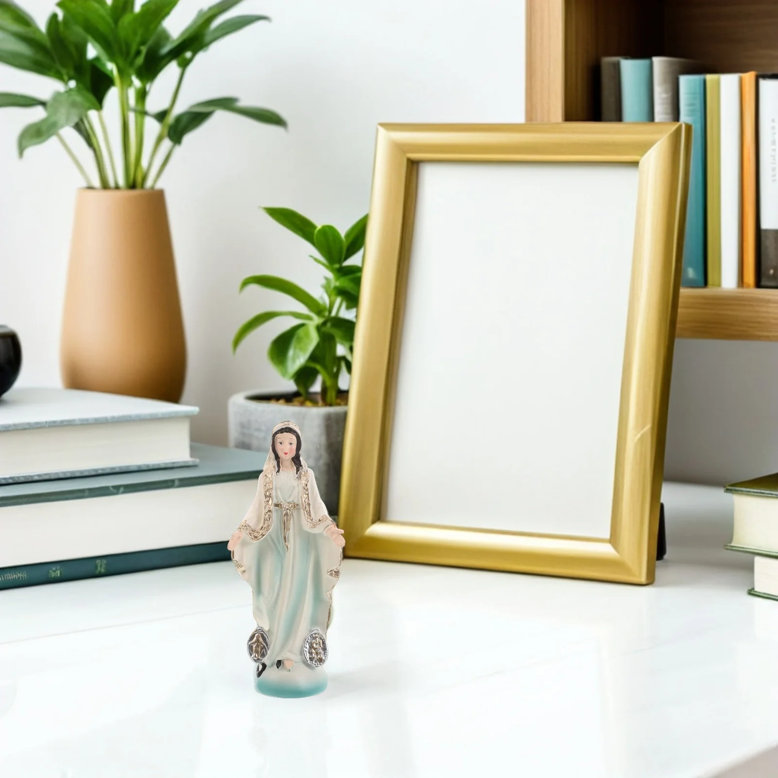 

Small Catholic Mary Statue Blessed Mother Our Lady of Guadalupe Resin Sculpture Religious Decor Tabletop Mexican Artwork