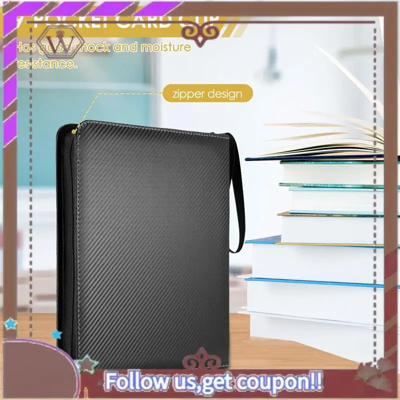 ABBG-Trading Card Binder, 9 Pockets Baseball Card Binder Sleeves With Zipper, Card Case For Game/Football/Baseball Card