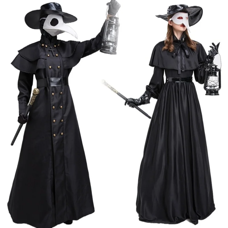 Medieval St Punk Sle loween Costume Long Beaked Crow Mask Suit Iuenza Doctor Outfit Bird Mouth Design for Women