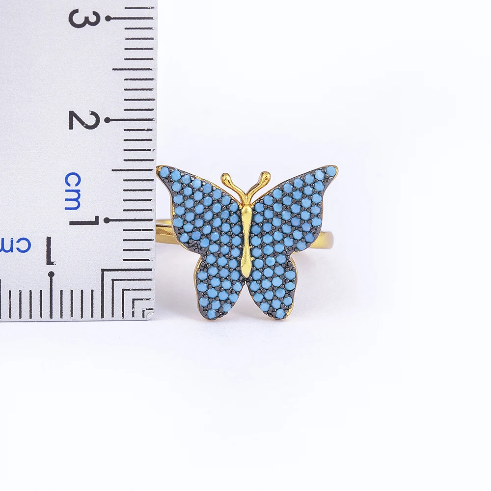 Nidin Fashion Design Opening High-Grade Copper Inlaid Zircon Lucky Butterfly Adjustable Ring Luxury Shiny Cocktail Party Jewelry