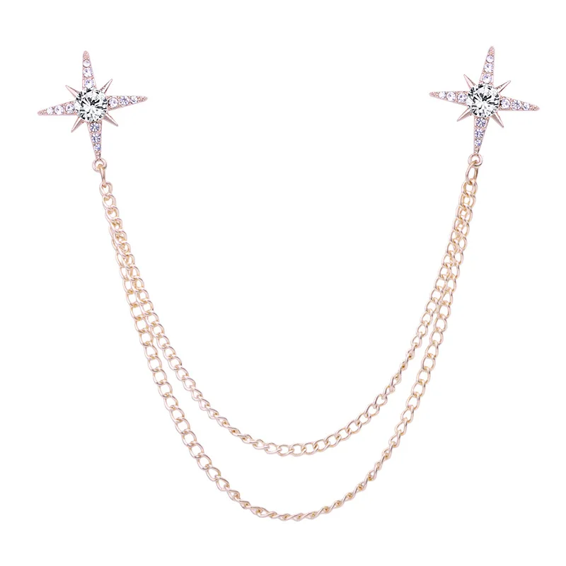 Koreanische Mode Quaste Kette Stern Brosche Strass Kristall Revers Pin Abzeichen männer Hemd Kragen Pins Luxulry Schmuck Broschen Geschenk – Detail 3