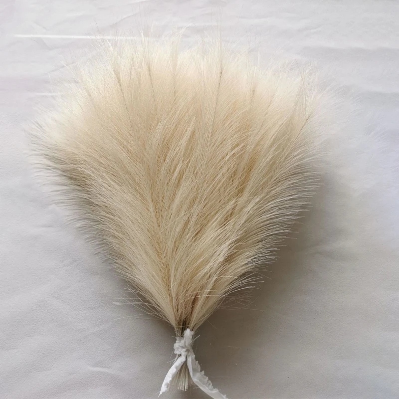 Faux Pampas Grass Beige 10PCS,Small Artificial Pompas Grass Decor for Vase,Fake Fluffy Pampas Floral for Home Wedding Boho Decor