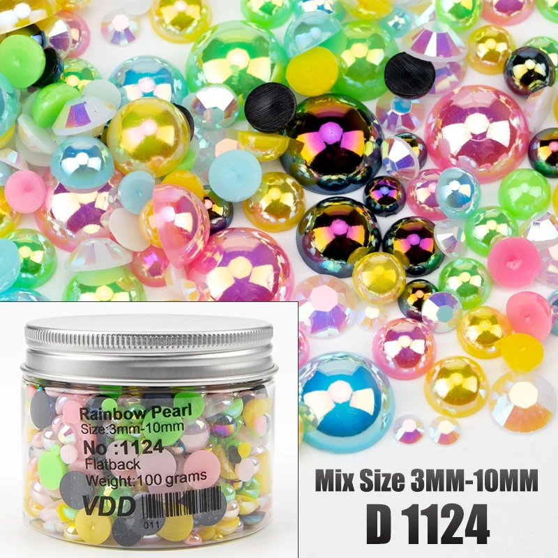 VDD 30/60/100/200g Großhandel Gemischte Größen ABS Halbrunde Perlen Flache Rückseite Perlen Farbige Harz-Strasssteine für Nagelkunst, Basteln und DIY-Dekoration – Detail 30