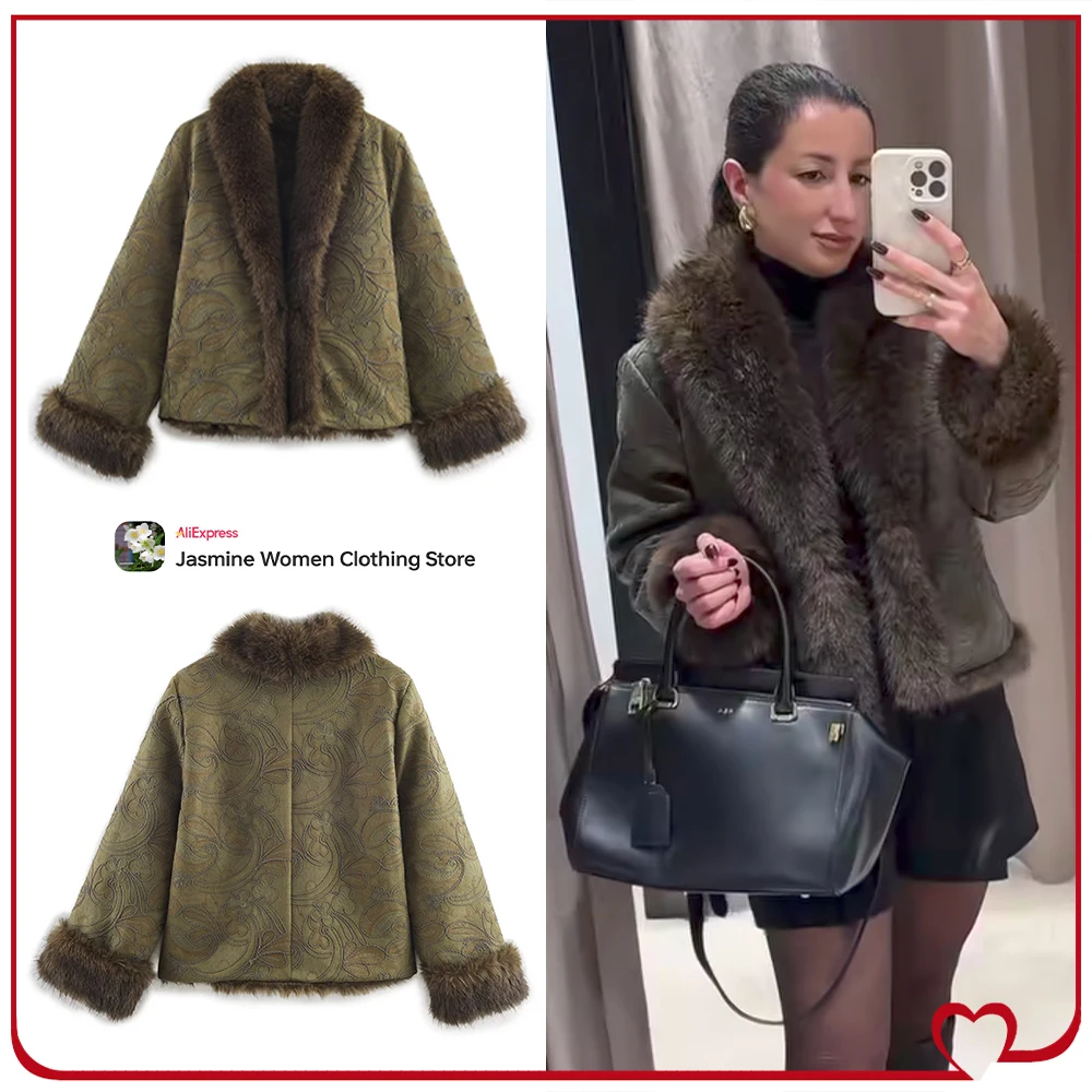 

Элегантные женские двусторонние куртки с вышивкой и застежкой-крючком Эстетическая верхняя одежда с вышивкой и интерфейсом из искусственного меха