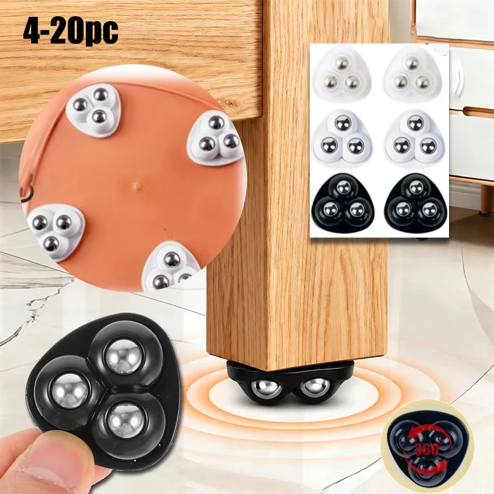4-20pc Paste Universal Wheel Self Adhesive Pulley Rotating Swivel Casters No Noise Pulley Wheels Trash Can Kitchen Small Applian