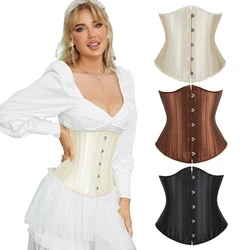 Satin Underbust Corset 26 Steel Bones Corselet Brown Black Beige Cupless Chest Binder Bustier