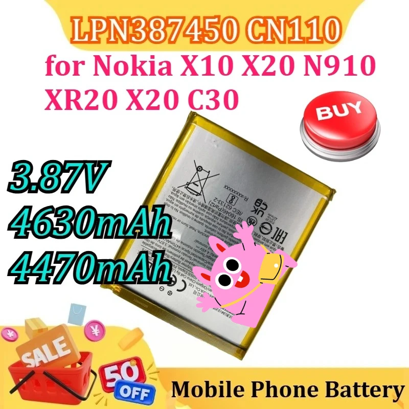 

Новый аккумулятор для телефона LPN387450 CN110 SE681 для Nokia X10 X20, аккумулятор N910 XR20 X20 C30 Ta-1341 Ta-1344 Ta-1341 Ta-1344