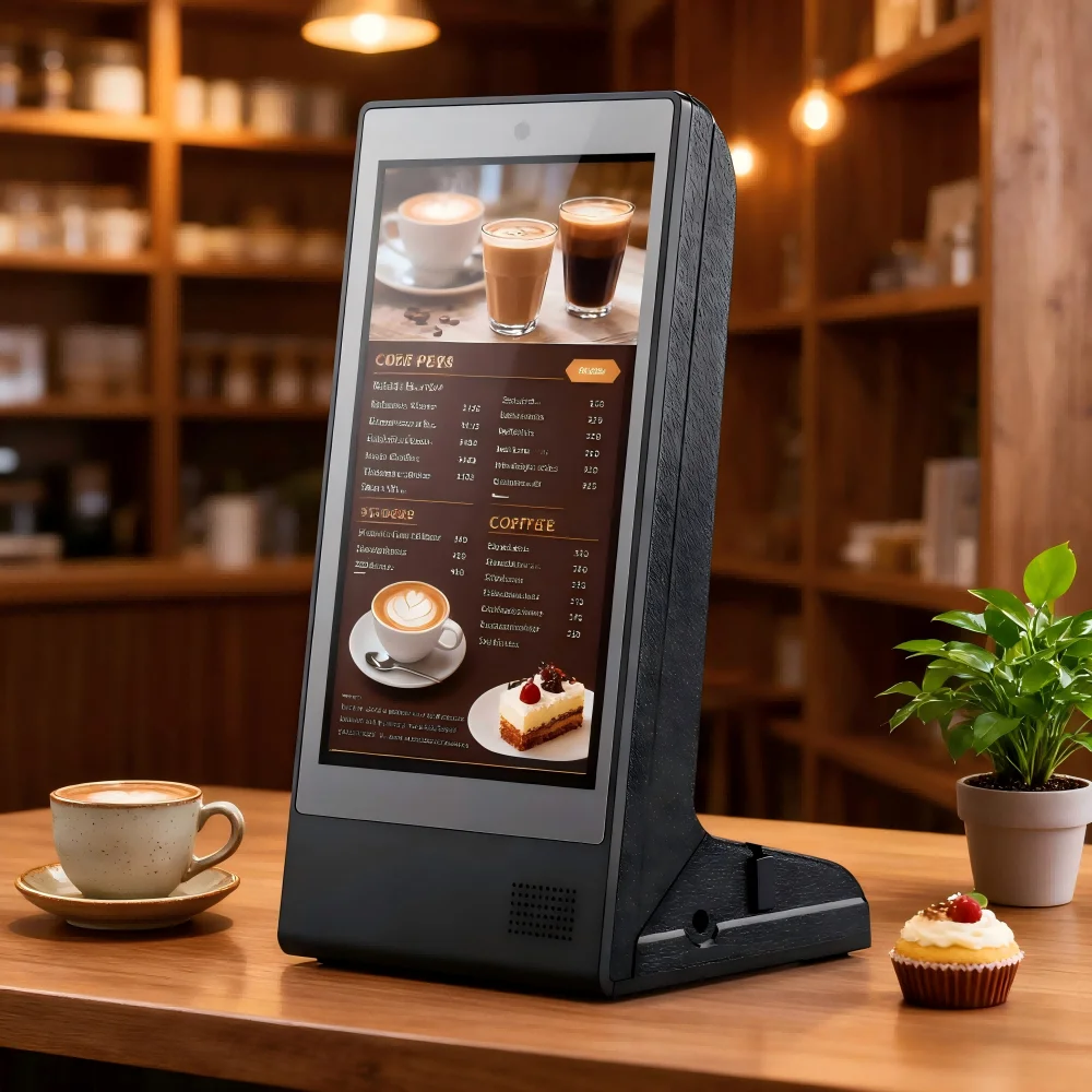 New Upgrade Indoor LCD Restaurant Tabletop Digital Menu Touch Screen Advertising Display Calling Ordering Services Phone Charger view 2