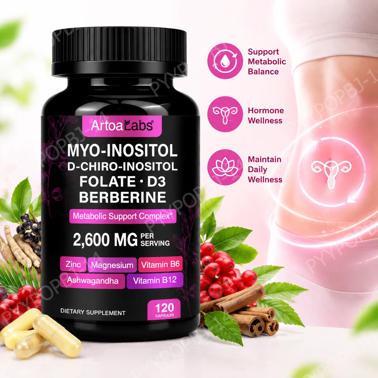 Myo-Inositol D-Chiro-Inositol Capsules, Support Metabolic Balance & Hormone Wellness, Maintain Daily Wellness,120 Capsules