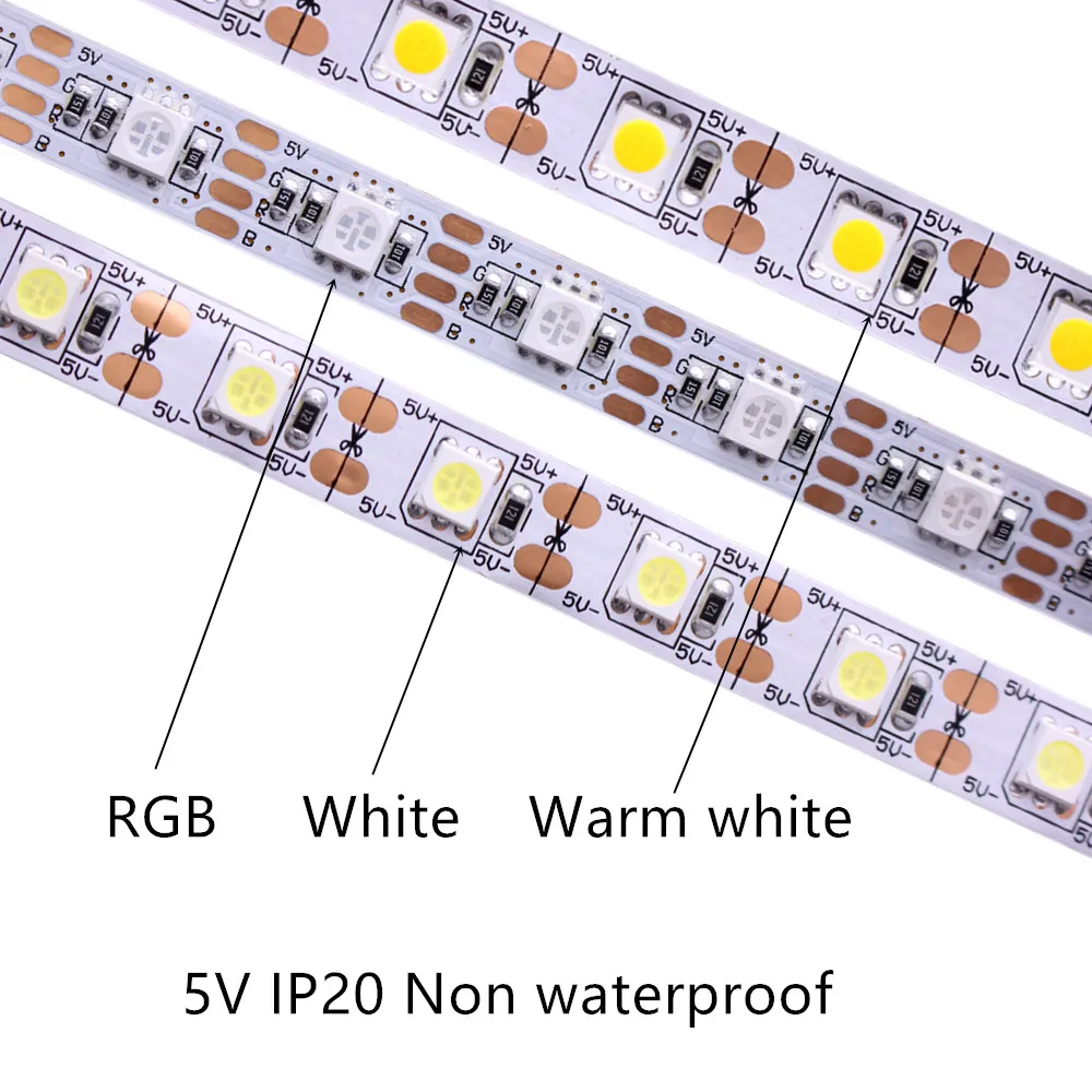 5m DC5V 12V 24V SMD 5050 LED-Streifenlicht TV-Hintergrundbeleuchtung IP20 Nicht wasserdicht Kaltweiß Warmweiß 4000K RGB-Band für Dekoration – Detail 2