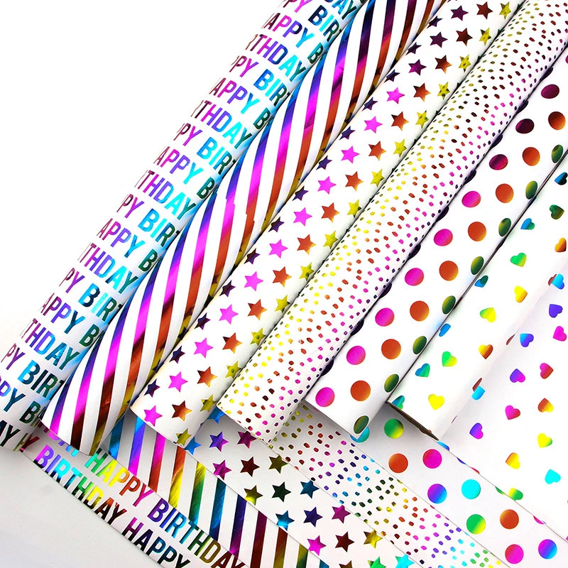 Happy Birthday Wrapping Sheet Rolls Bright Colorful Stars Circle Christmas Wrapping Paper Rolls For Party Gifts Decor