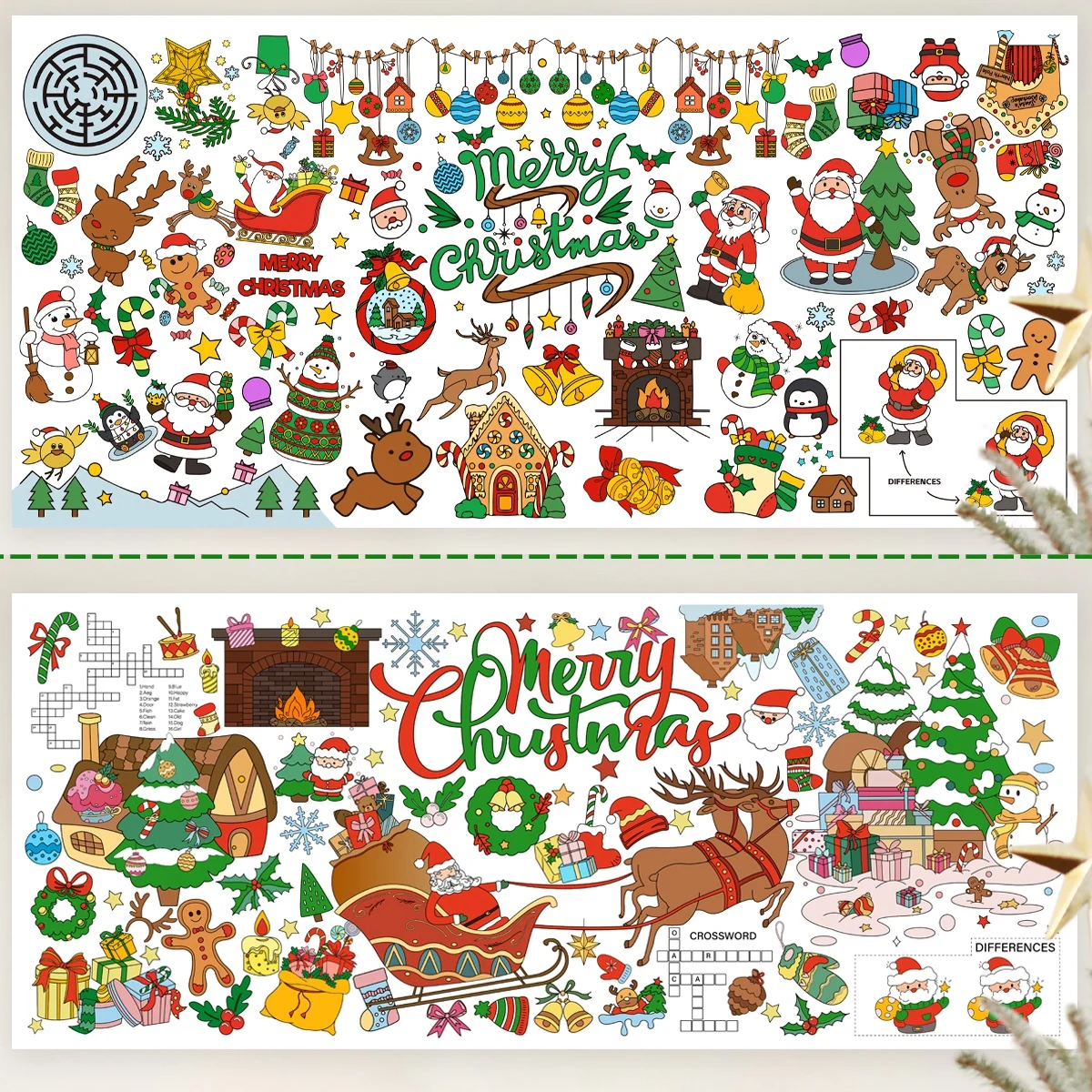 Christmas Doodle Coloring Tablecloth Poster Navidad Natal Noel Banner Merry Christmas Decorations For Home 2024 New Year 2025