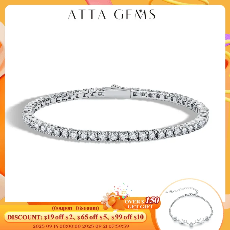 

ATTAGEMS D Color Round Cut 5.0 4.0mm Moissanite Tennis Bracelet for Women Man Real 925 Sterling Silver Pass Diamond Tester Gift