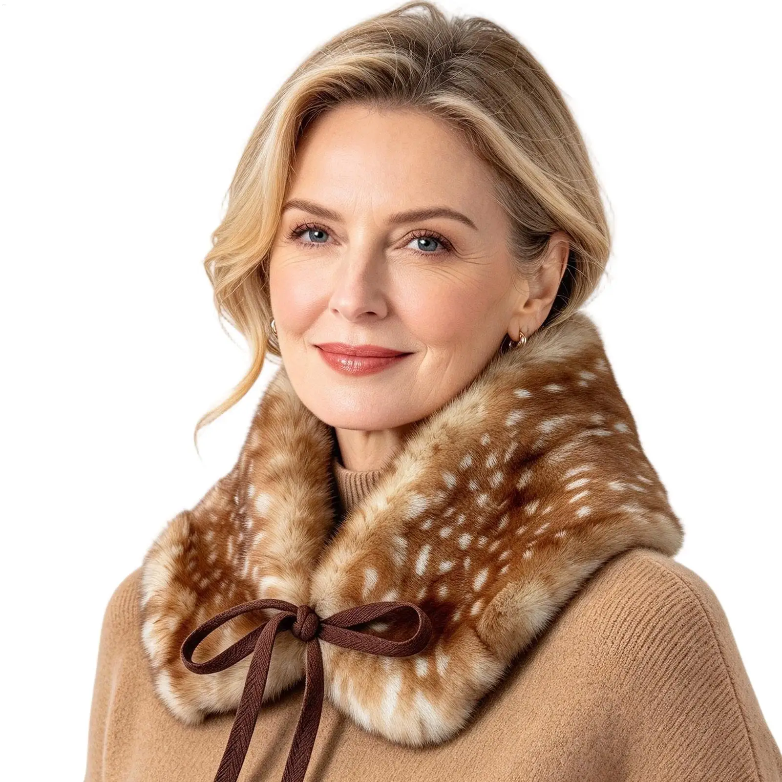 Reindeer Costume Women Christmas Plush Self Tie Warp Collar Scarf Holiday Deer Cosplay Costume for Women Cosplay Role Play Stage