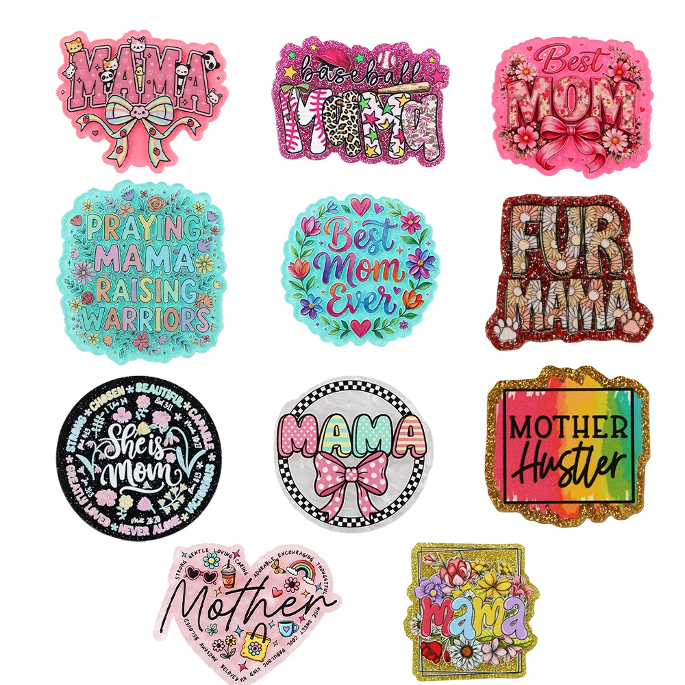 5-11PCS MOM Series Colorful Resin Planars Flatback Glitter Mother Text Acrylic DIY For Badge Refrigerator Sticker Accessories