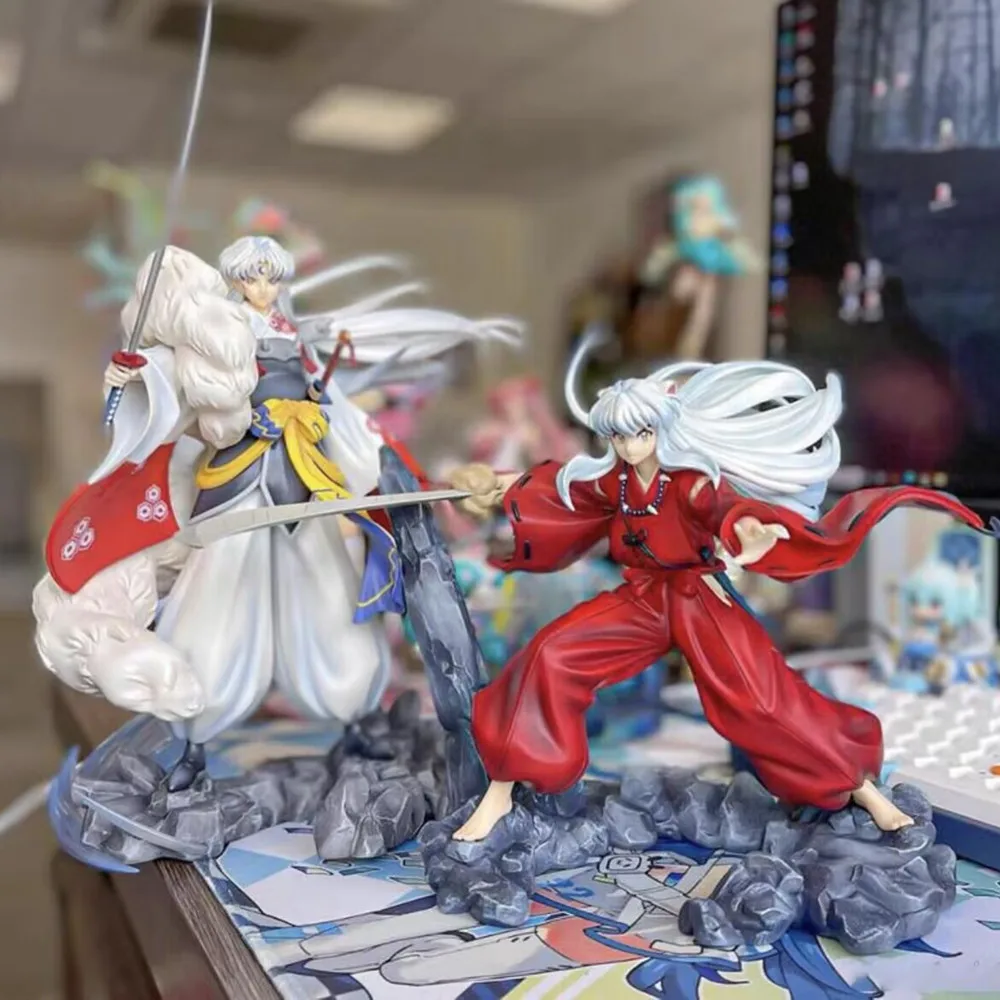 20cm Inuyasha Sesshomaru Kagome Zhuye Kawaii Anime Figure Gk Statue Model Toy Figures Ornaments Collect Office Decorations Gifts