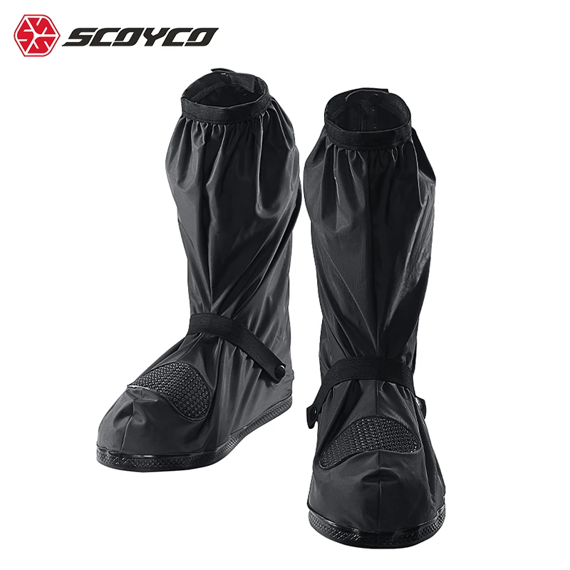 SCOYCO Motorcycle Waterproof Rain Shoes Black High Waterproof Rain Protective Shoes Riding Offroad Waterproof Shoe Covers