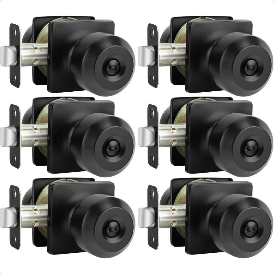 6 Pack Matte Black Door Knobs Interior Privacy Interior Door Knob for Bedroom or Bathroom Classic Black Round Doorknobs Hardwar