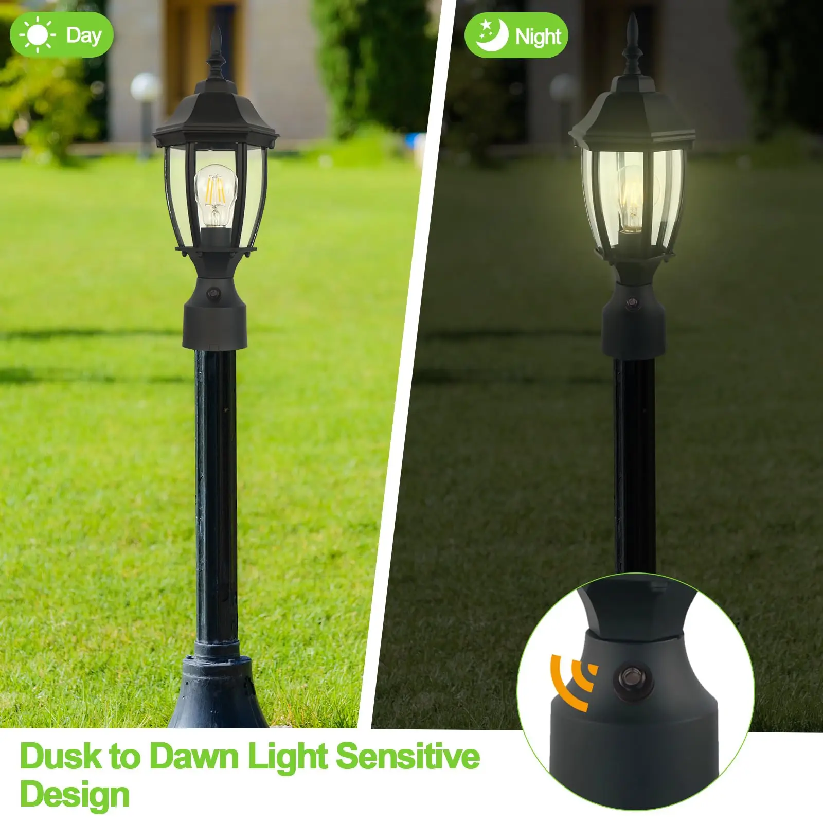 Outdoor Post Lantern, 16.25x 6.5 Inches, 60 Watts/120 Volts, Black,Outdoor Lighting for Garden Patio Pathway Walkway.