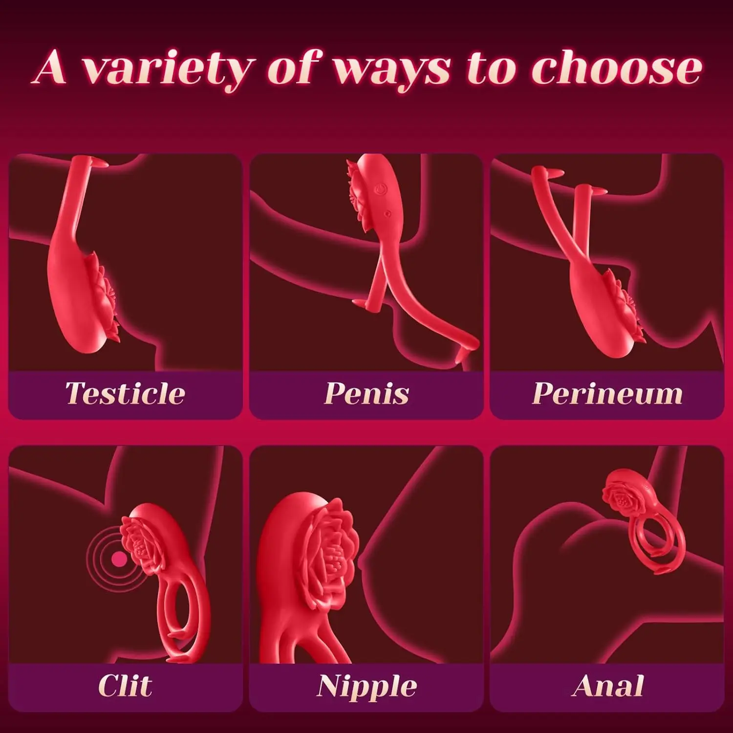 خاتم القضيب خاتم الورد مع هزاز 7 أوضاع الاهتزاز في وقت واحد يحفز البظر الخصيتين النشوة الجنسية الأزواج ألعاب الجنس الكبار