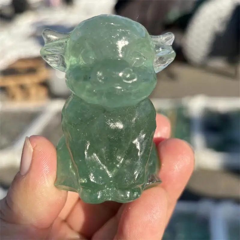 Natural Fluorite Cartoon Crow Carving Polished Quartz Healing Stones Gemstones For Home DIY Decoration Gift 1pcs