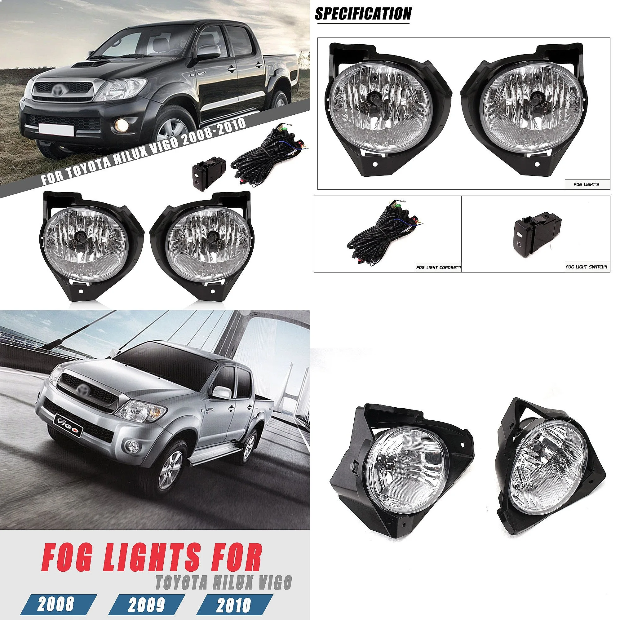 

LED Fog Light Assembly for Toyota Hilux Vigo 08-10 Pickup Front Bumper Driving Lamp