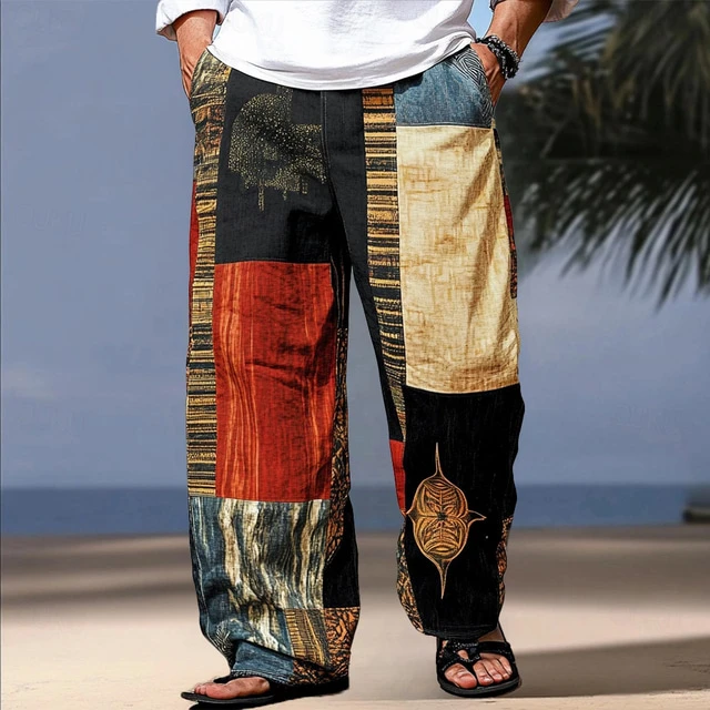 Pantalones de Verano para Hombre, Estilo Étnico, Playa, Resort, Deportivos y Casuales, Impresión 3D, Corte Recto, Holgados