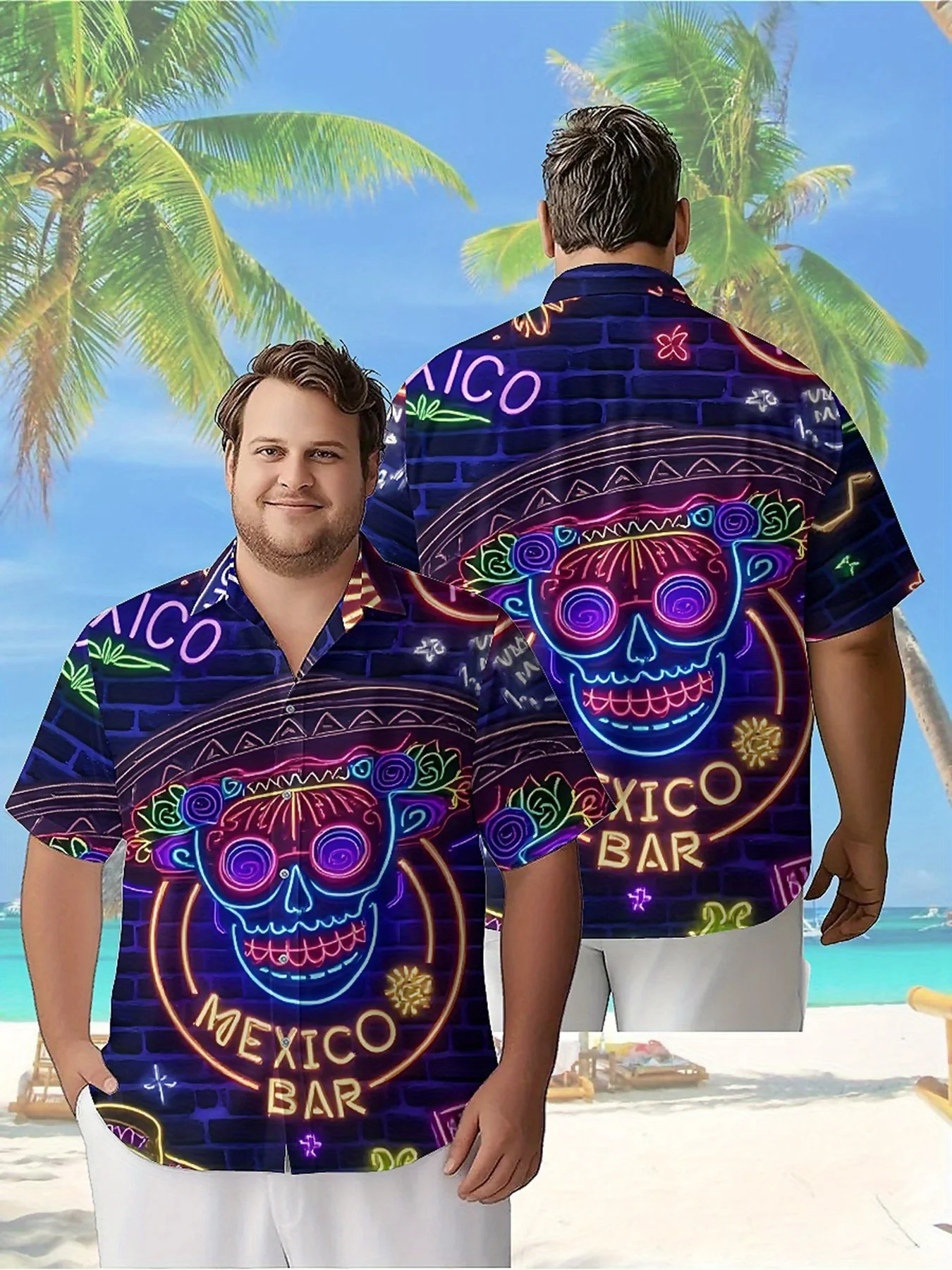 

Men's Plus Size Hawaiian Shirts Mexican Carnival Pattern, Button Up Shirts, Unisex Casual Clothing, Summer Tops
