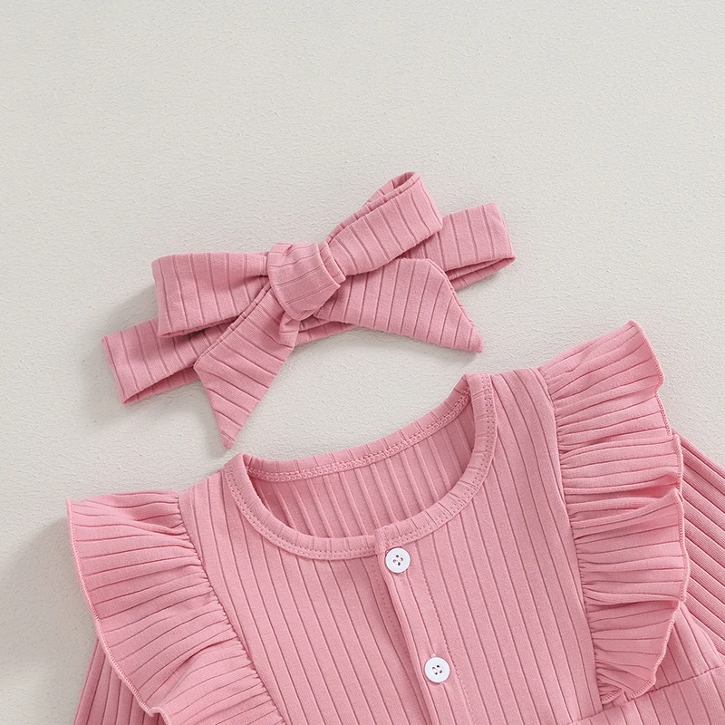 

Baby Girl Clothes Newborn Infant Romper Long Sleeve RuffleCrew Neck Bodysuit Jumpsuit With Headband