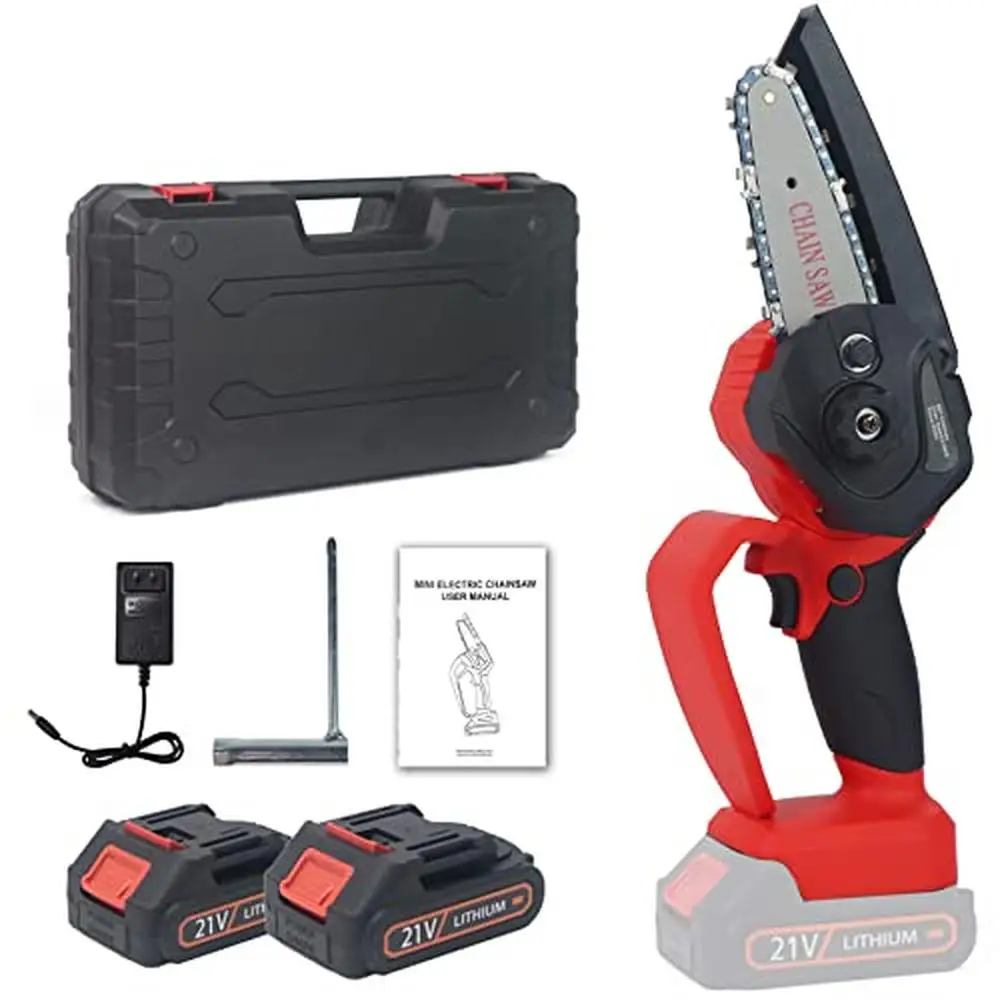 Compact Mini Chainsaw Kit 4 Inch with 2 x 21V Battery Pack and Case Electric Handheld Pruning Saw