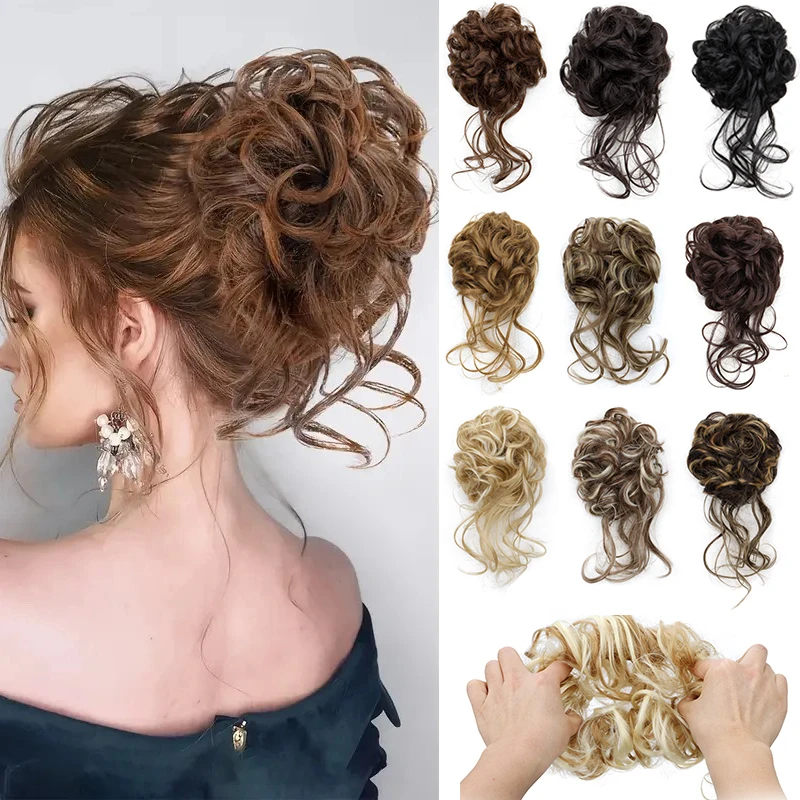 Synthetic Hair Bun Chignon Messy Curly Hair Band Elastic Scrunchy False Brown Blonde Hair Pieces for Women