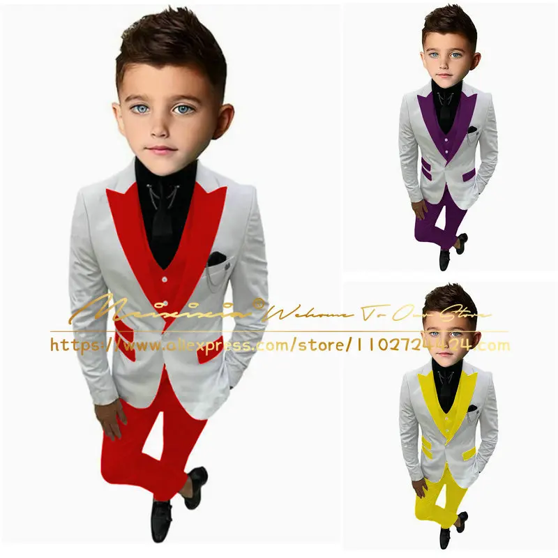 

Formal Boys Suit Wedding Jacket Vest Pants 3 Piece Set Fashion Kids Clothes Party Peaked Lapel Blazer Set For Child