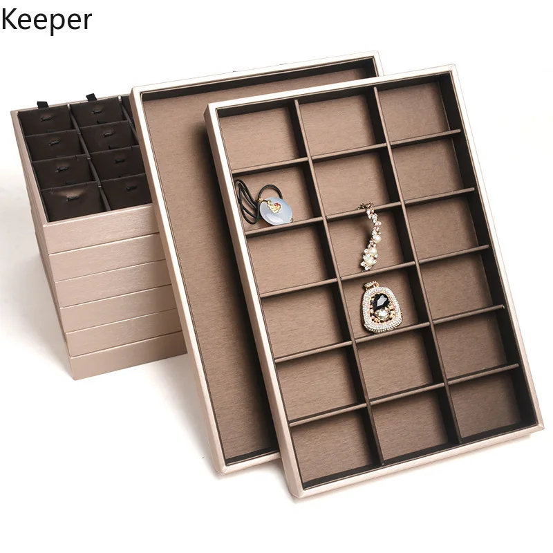 

Brown Brushed Leather Jewelry Tray, Two-Tone Appraisal Plate for Ring Bracelet & Pendant, Store Display Prop