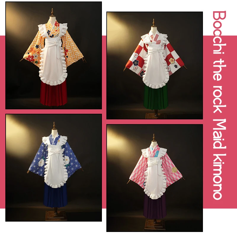 Anime Bocchi the rock Cos Goto Hitori Cosplay Ryo Nijika Kita Ikuyo All member Japanese Retro prints kimono Cute Maid Outfit