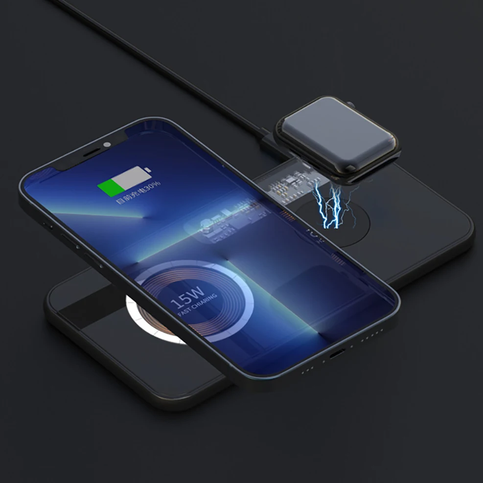 

Transparent Alloy Magnetic Qi Wireless Charger Pad For Apple Watch iPhone 13 12 Pro Max Mini AirPods 15W Fast Wireless Charging