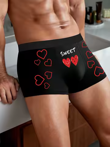 Men Boxer Briefs with SWEET Prints-Soft &amp; Funny Letter Boxer Short for Men