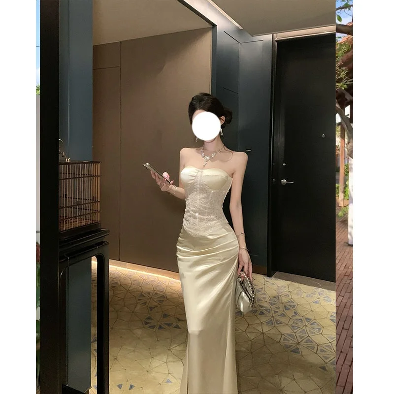 

Spring New Fashion High-End Lady Set Birthday Banquet Evening Gown Sequin Crop Top Half Skirt Two-Piece Set Elegant Women's Wear
