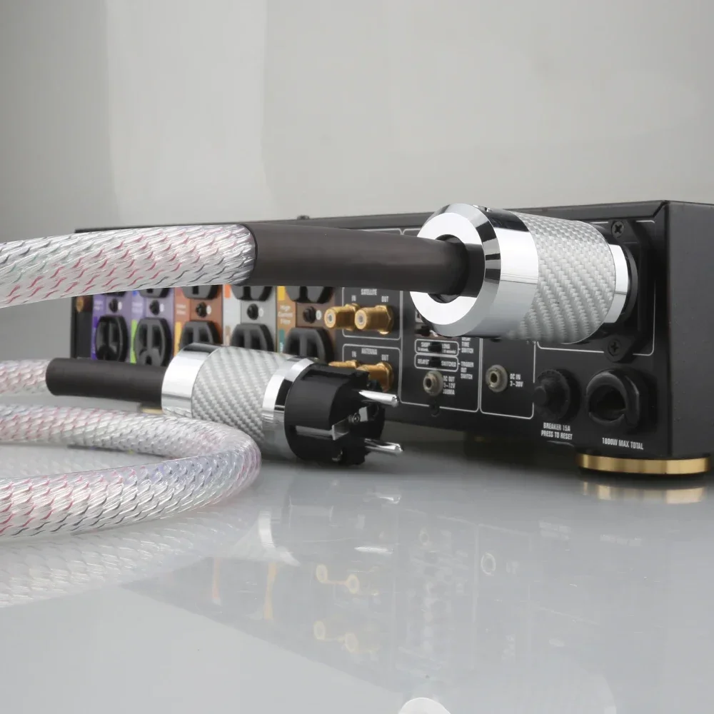 HIFI 9/12/15 cores Schuko كابل الطاقة الاتحاد الأفريقي/الولايات المتحدة/الاتحاد الأوروبي سلك الطاقة مع قابس ألياف الكربون لمضخم الصوت مشغل أقراص مضغوطة