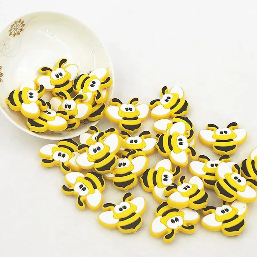 Chenkai 10PCS Bee Silicone Focal Beads For Beadable Pen Silicone Charms for Pen Necklace Making Silicone Character Beads