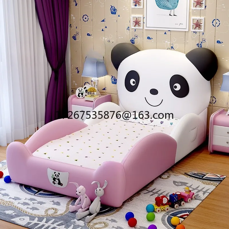 Cartoon eenpersoonsbed 1,35M dubbel leren bed met zachte tas