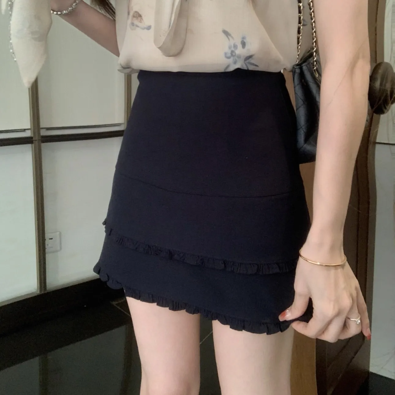 

Модный двухслойный деревянный k Синяя тонкая юбка трапециевидной формы с высокой талией Женская облегающая юбка Модная студенческая юбка...