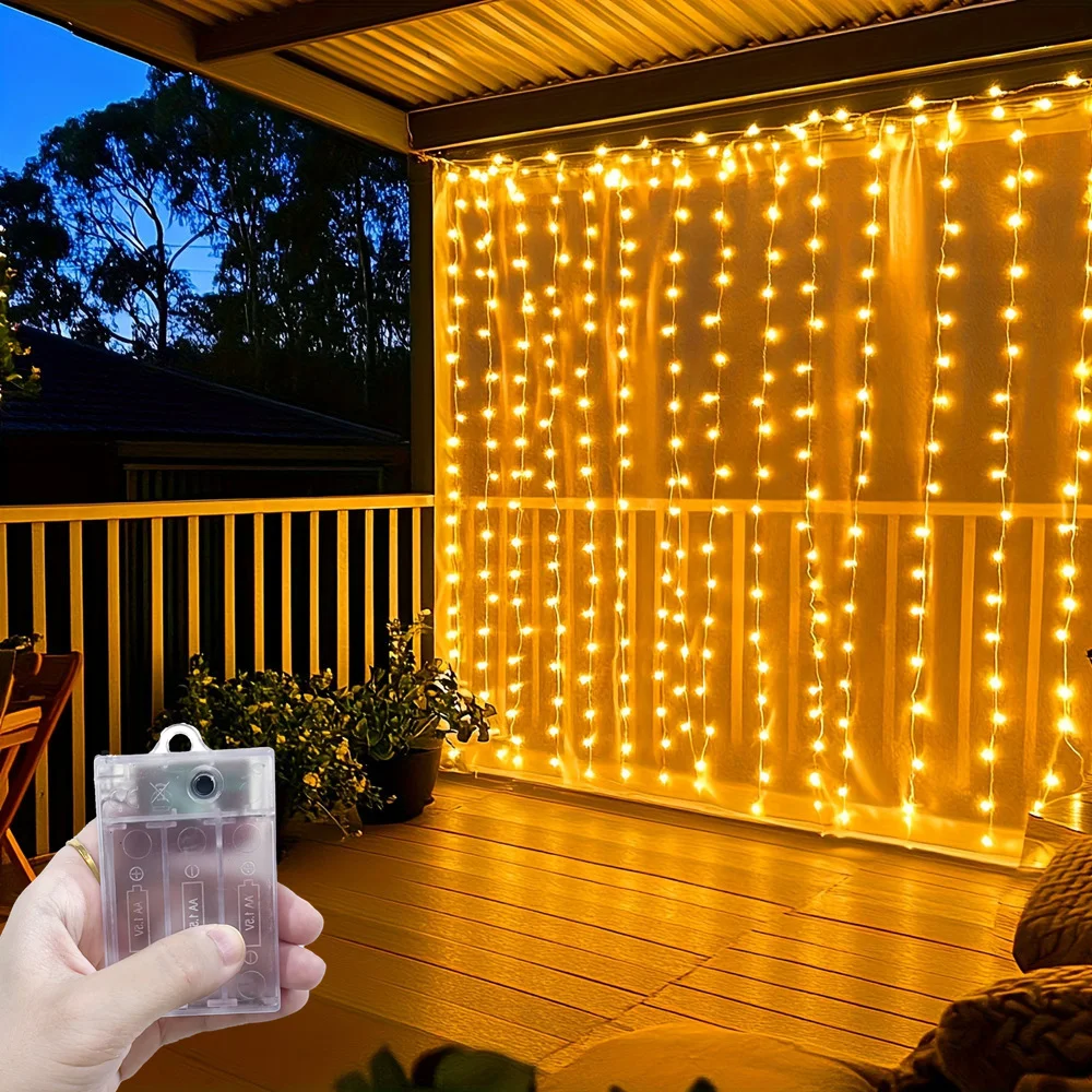 

LED Fairy String Curtain Lights Holiday Wedding Party Festoon Christmas Decor Battery 8 Mode Garden Lights for Home Room Lamp