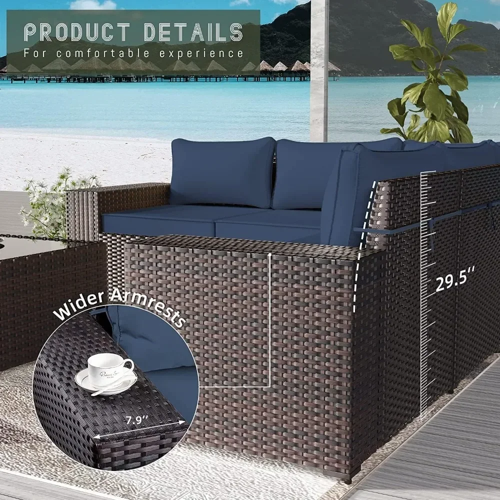 Outdoor Patio Furniture Set, 6 Pieces Outdoor Furniture All Weather Patio Sectional Sofa PE Wicker Modular Conversation Sets