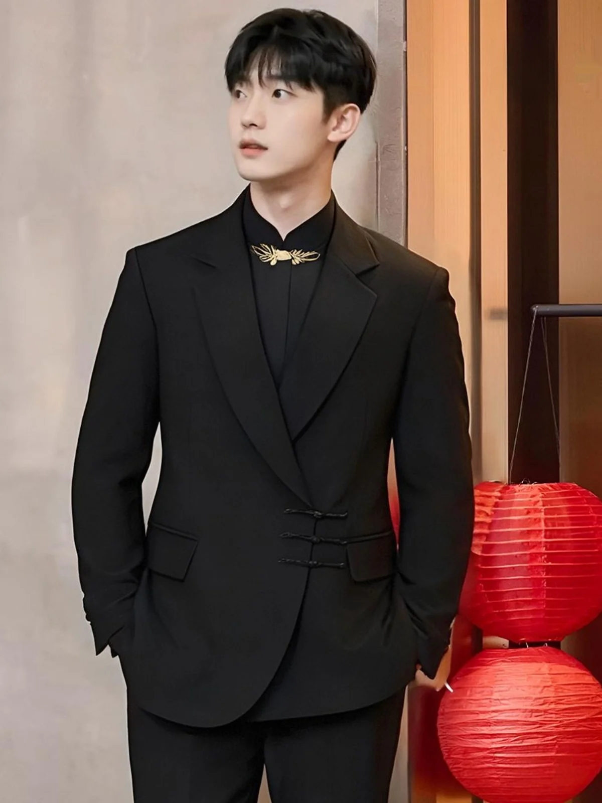 

High-End New Chinese Sle Zhongan Suit Jaet Men's Engagement Wedding om Best Man Marriage Costume Tang Suit