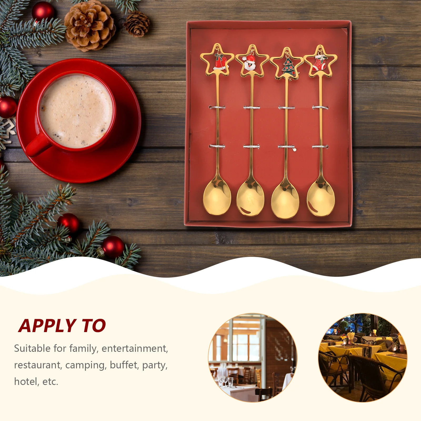 

4Pcs Christmas Mixing Spoons Premium Stainless Steel Long Handle Coffee Dessert Gift Set Christmas Spoon Gift Mixing Spoons