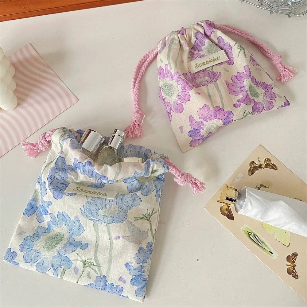 Сумки на шнурке с цветочным принтом, женская косметичка большой емкости, косметичка, модный кошелек для монет