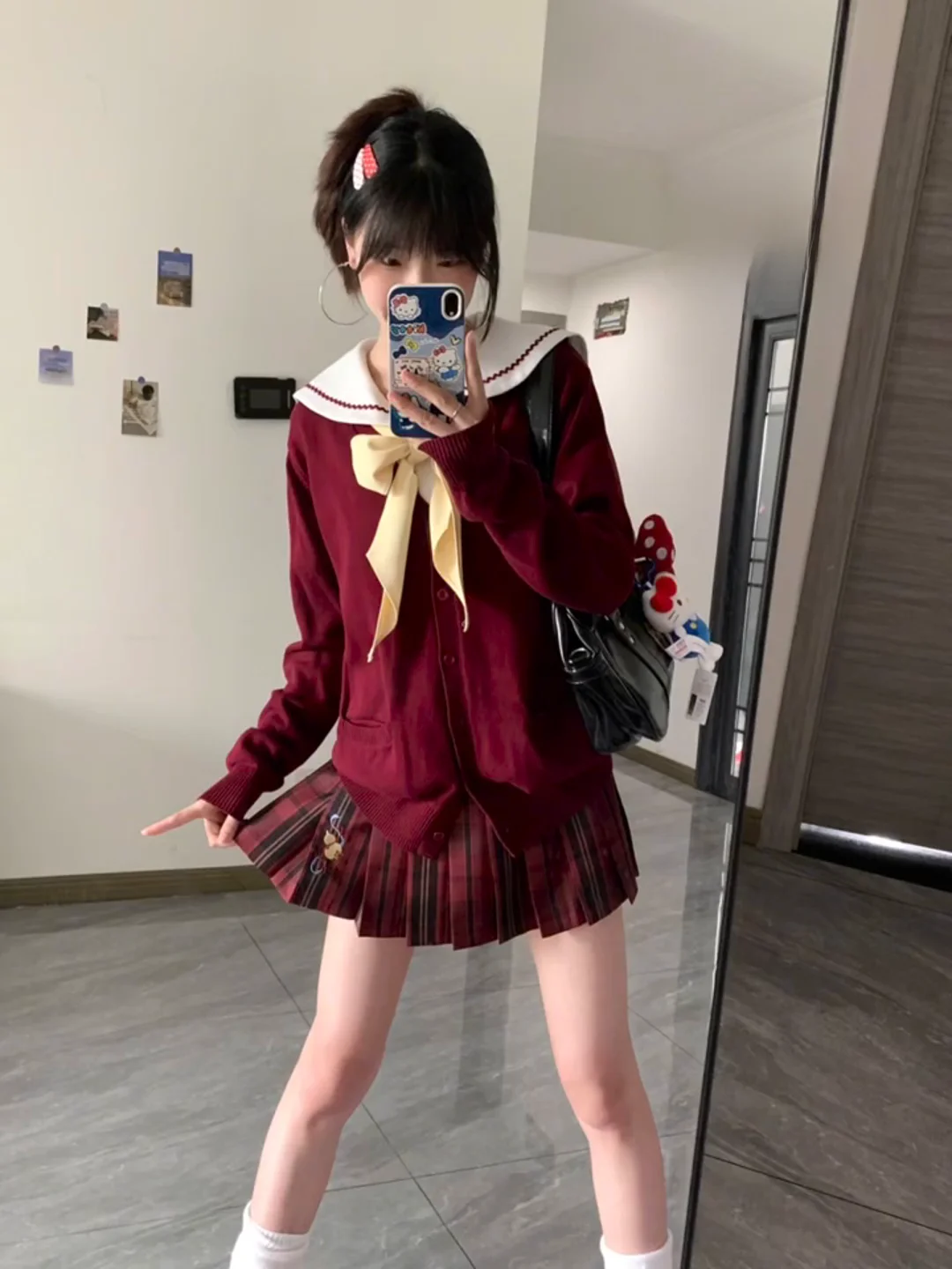 

Japanese Sle JK orm Wine Red Knitted Open Cardigan Sweater Outerwear Women's Autumn Winter Long Sve School orm